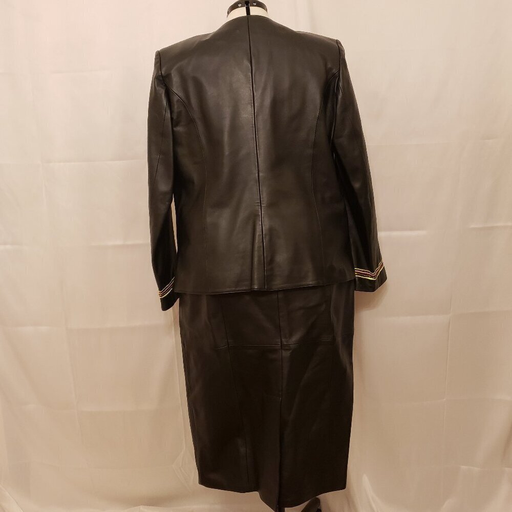 Darshi Women's 2-pc Black Leather Suit with Embroidered Jacket and Skirt, SZ 22 - Picture 6 of 14